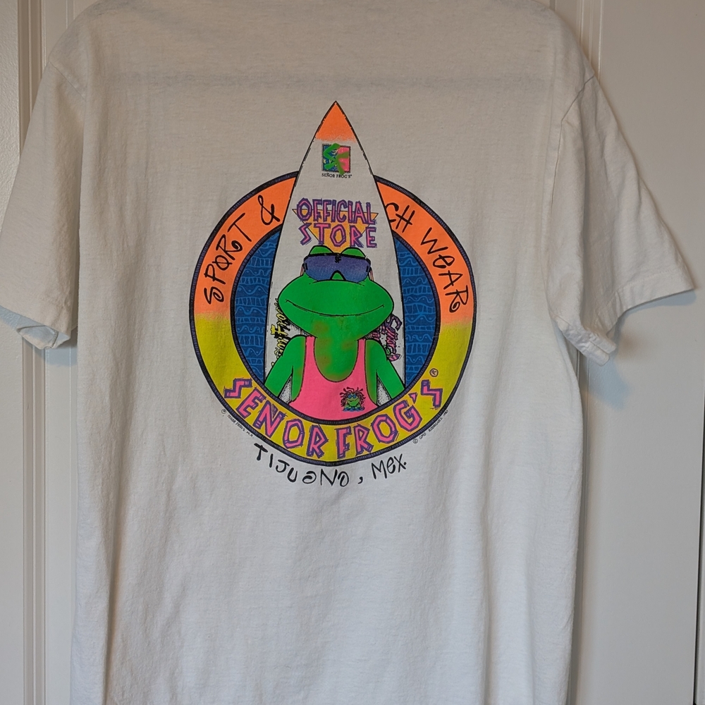 VTG 90s Señor Frogs Graphic T-Shirt Neon Tijuana Mexico